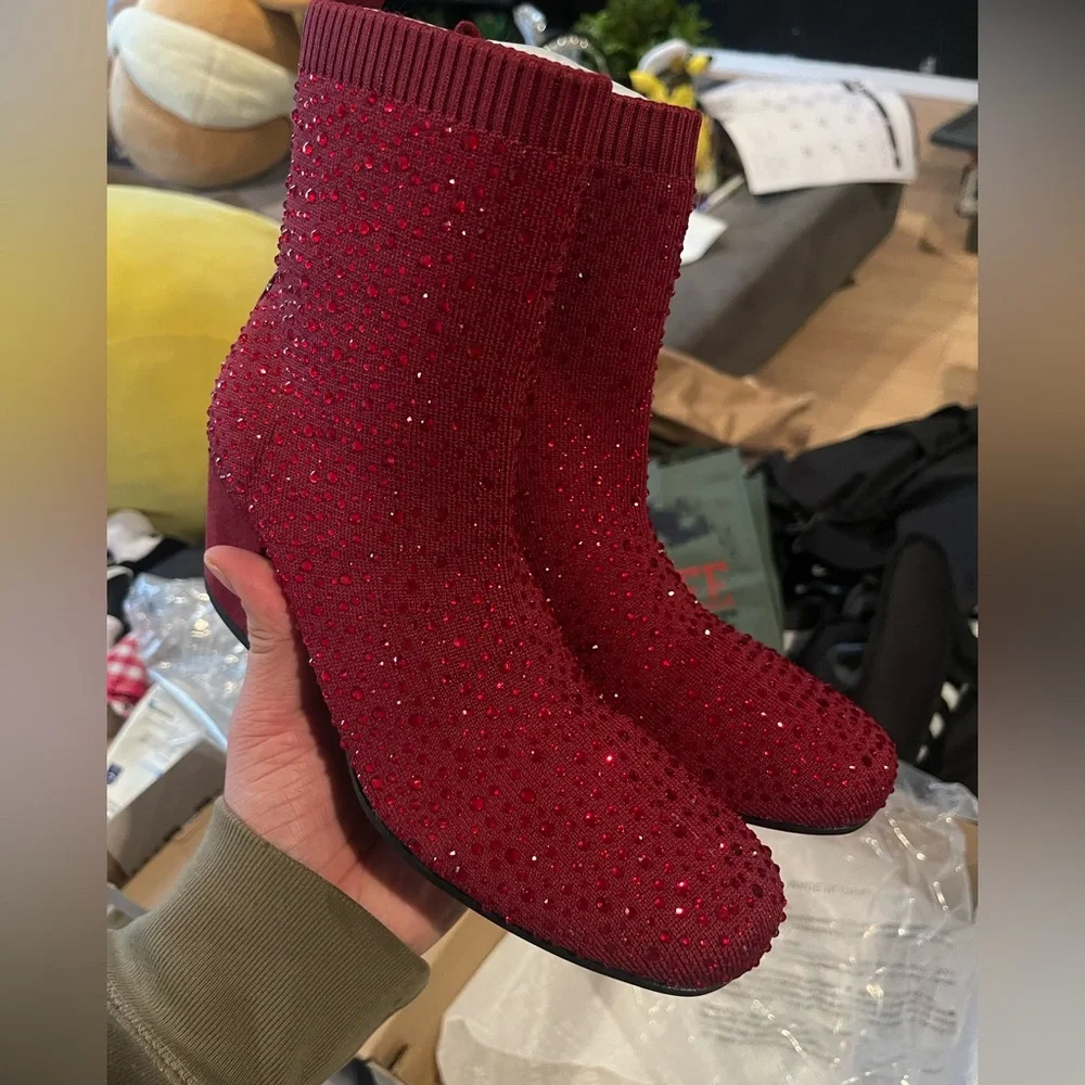 Rida Stretch Jewel Sparkly Red Ankle Boots - Picture 4 of 10